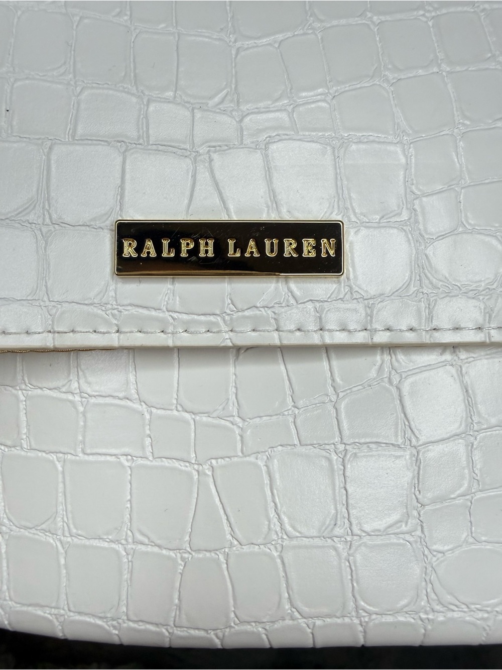 Ralph Lauren White Croc-Embossed Leather Pouch